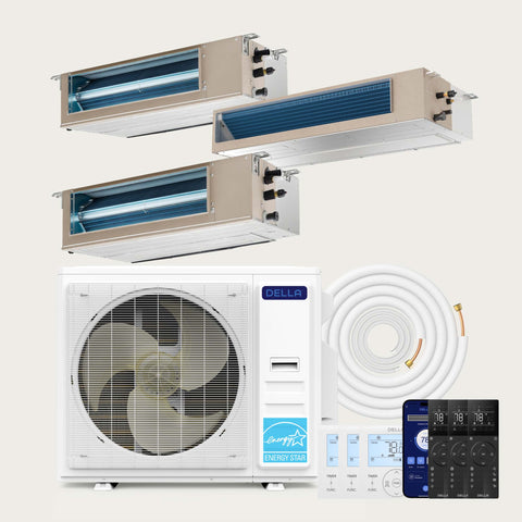 DELLA 41000 BTU Tri-Zone Concealed Ducted Mini Split Heat Pump AC (9.5K + 9.5K + 22K)