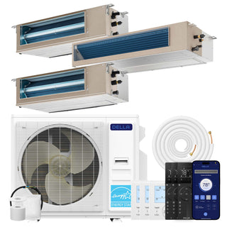 DELLA 41000 BTU Tri-Zone Concealed Ducted Mini Split Heat Pump AC (9.5K + 9.5K + 22K)