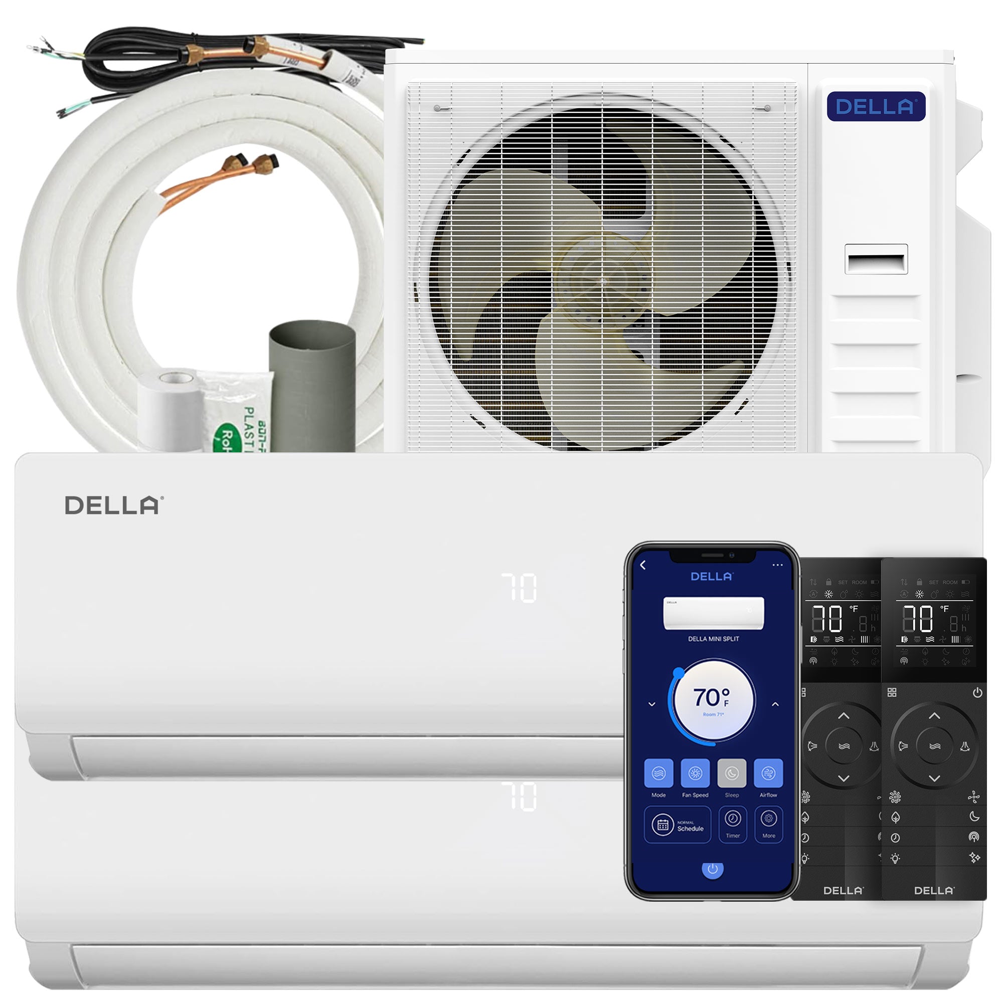 DELLA Vario Series 45000 BTU Dual Zone Mini Split AC with R-454B (24K+24K) - Up to 3000 Sq.Ft.