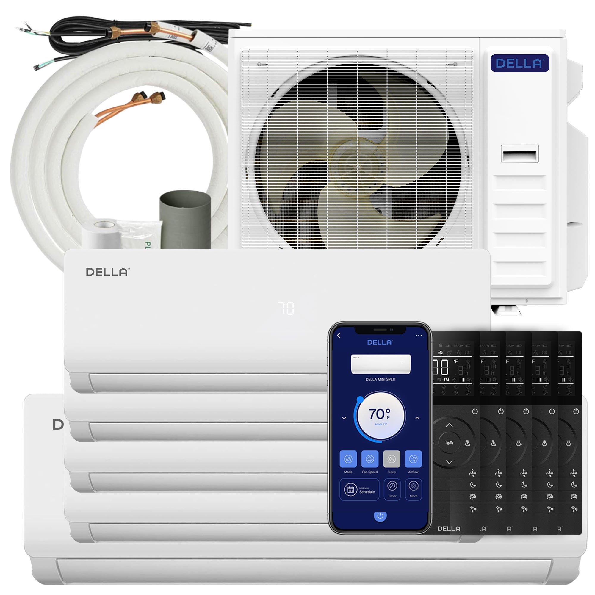 DELLA Vario Series 45000 BTU Five Zone Mini Split AC (9K+9K+9k+9K+18k) - Up to 2600 Sq.Ft.