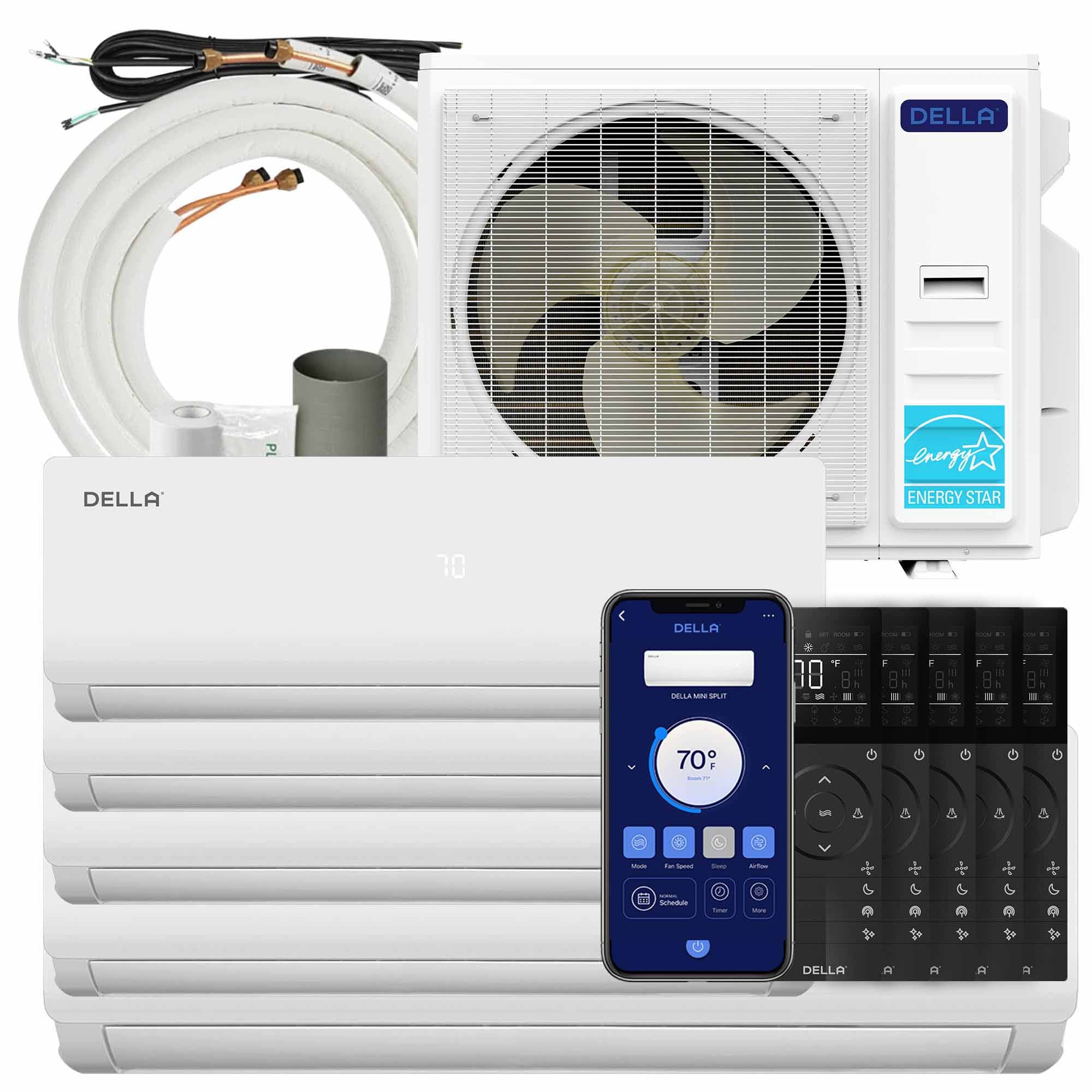 DELLA Vario Series 45000 BTU Five Zone Mini Split AC (9K+9K+9k+9K+24k) - Up to 3100 Sq.Ft.