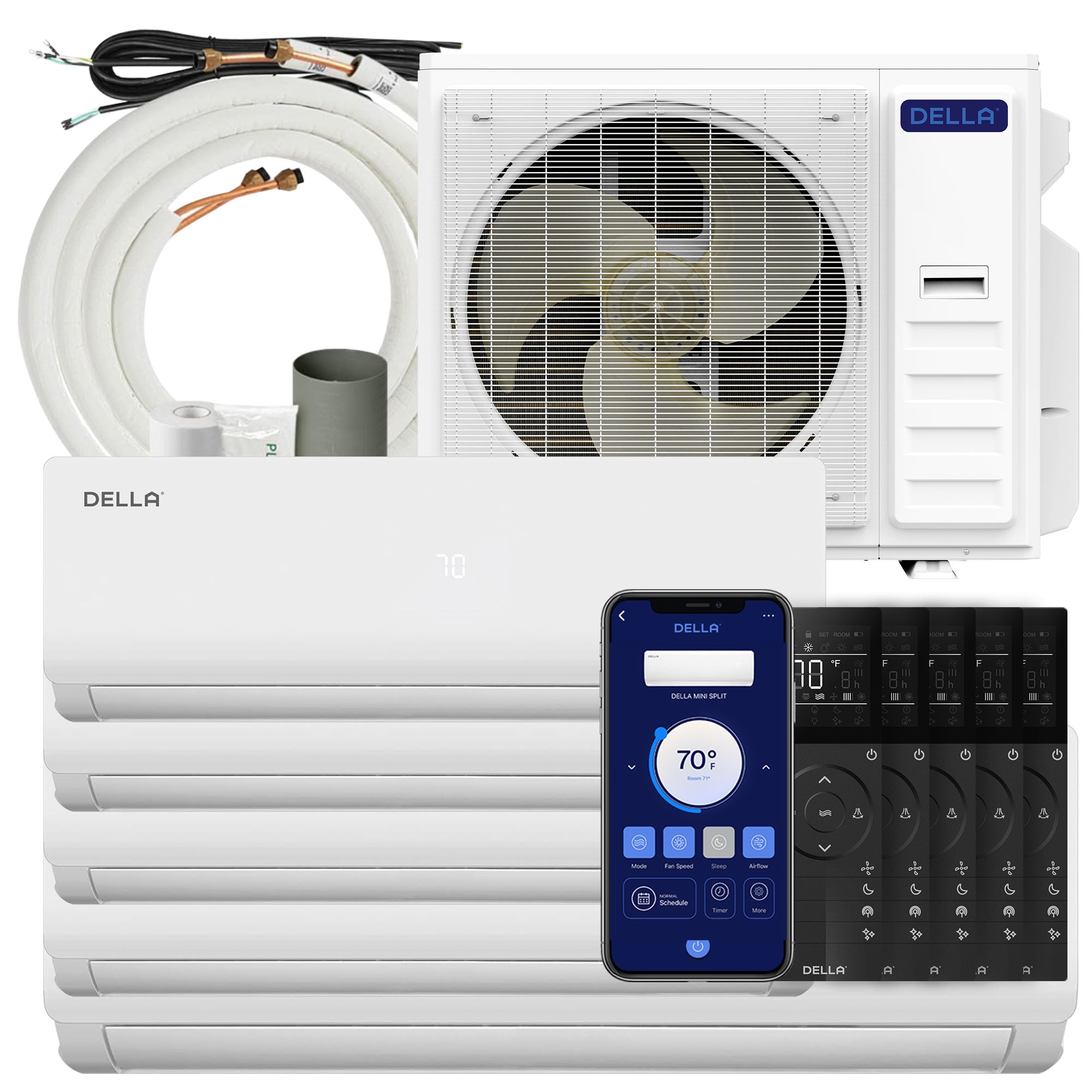 DELLA Vario Series 45000 BTU Five Zone Mini Split AC (9K+9K+9k+9K+24k) - Up to 3100 Sq.Ft.