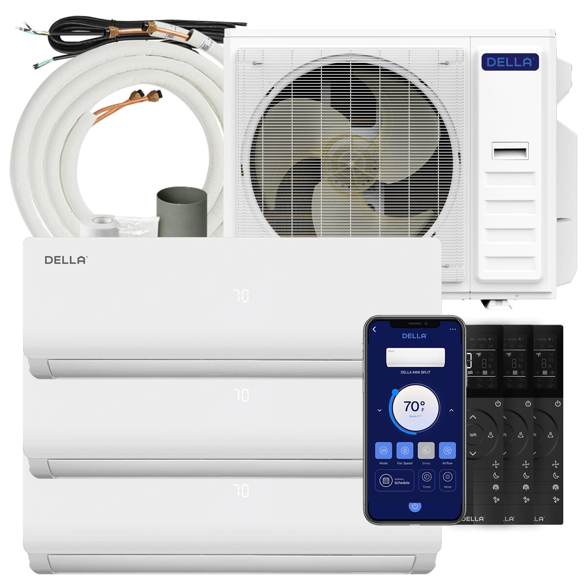 DELLA Vario Series 45000 BTU Tri-Zone Mini Split AC with R-454B (18K+18K+18k) - Up to 3000 Sq.Ft.