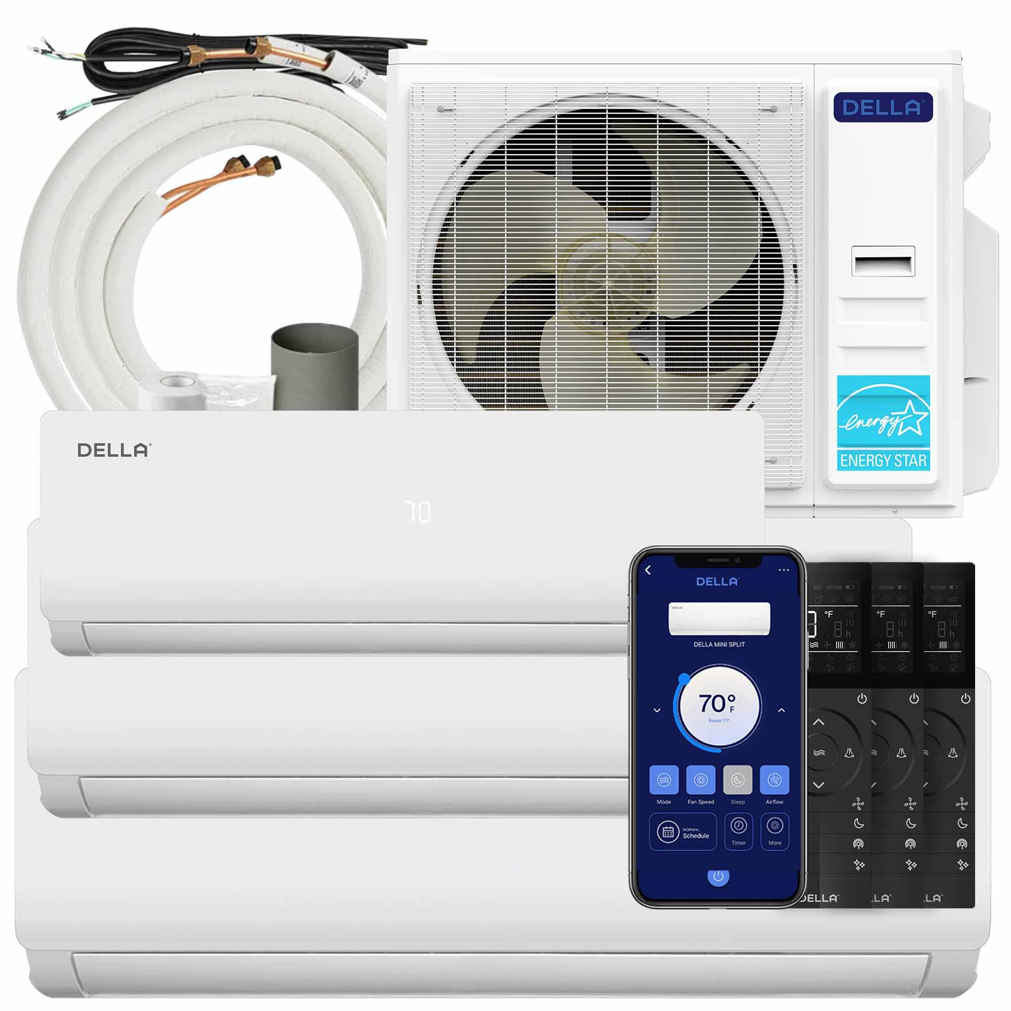 DELLA Vario Series 45000 BTU Tri-Zone Mini Split AC (9K+18K+24k) - Up to 2900 Sq.Ft.