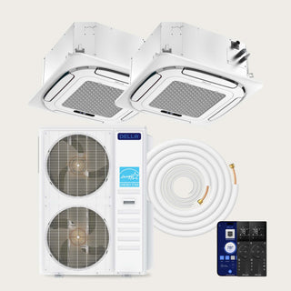 DELLA 48000 BTU Dual Zone Ceiling Cassette Mini Split AC (24K+24K) - Up to 3000 Sq. Ft.