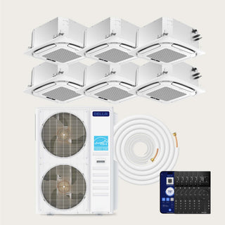 DELLA 55000 BTU Six Zone Ceiling Cassette Mini Split AC (9.5K+9.5K+9.5K+9.5K+9.5K+12K) - Up to 2550 Sq.Ft.
