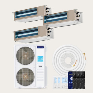 DELLA 48000 BTU Tri-Zone Concealed Ducted Mini Split Heat Pump AC (9K+ 18K+18K)