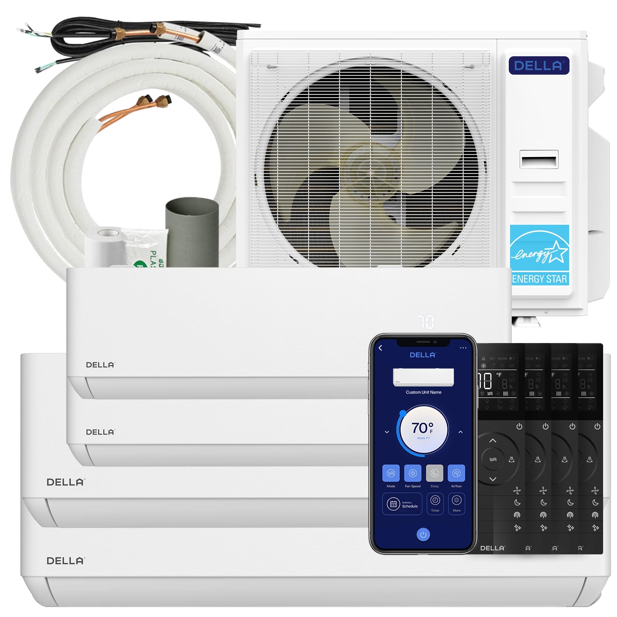 DELLA Optima Series 42000 BTU Quad Zone Mini Split AC (9K+12K+18k+18k) - Up to 2950 Sq.Ft.
