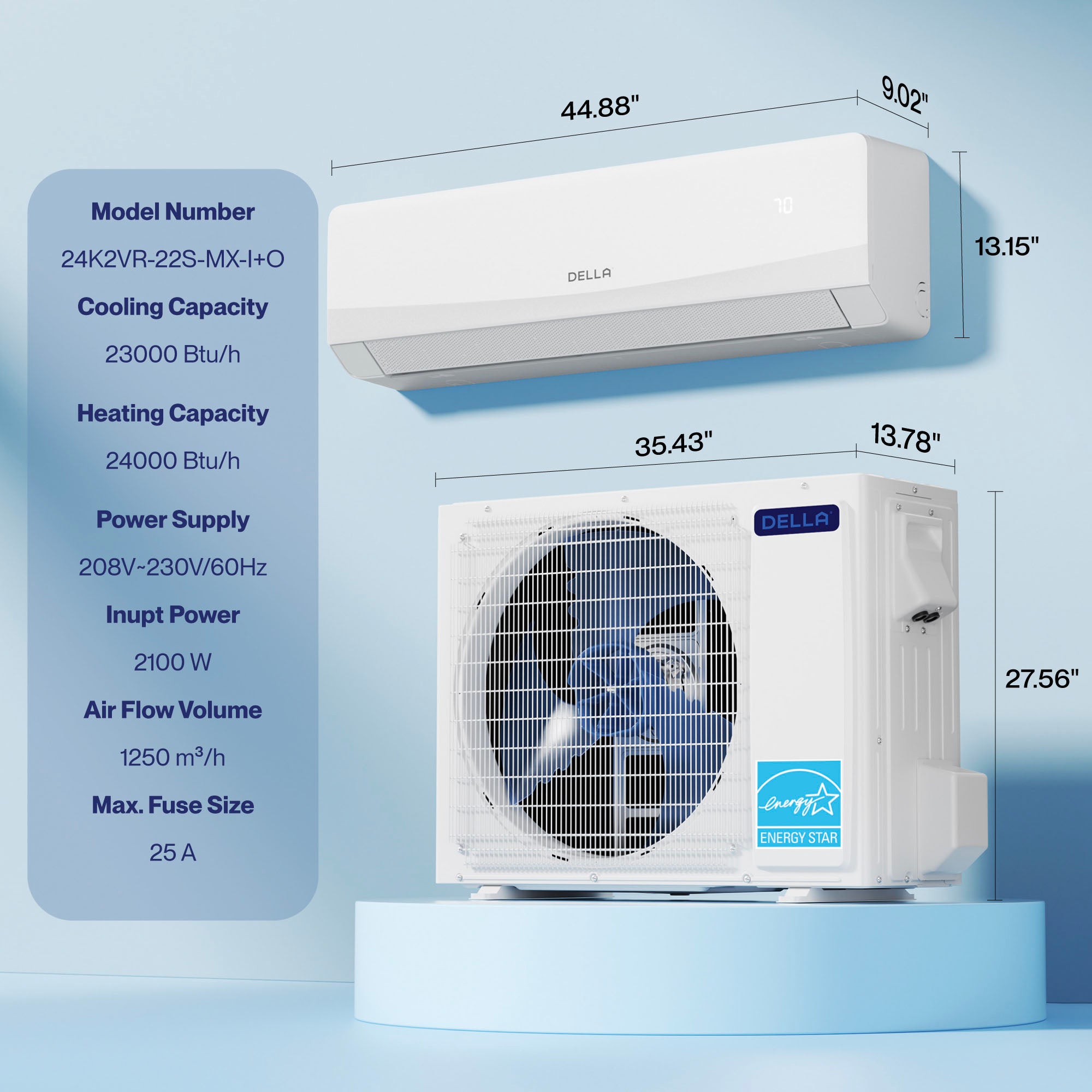 DELLA Serena Cloud Air Series 23000 BTU 22 SEER2 Mini Split Heat Pump AC - Up to 1500 Sq.Ft.