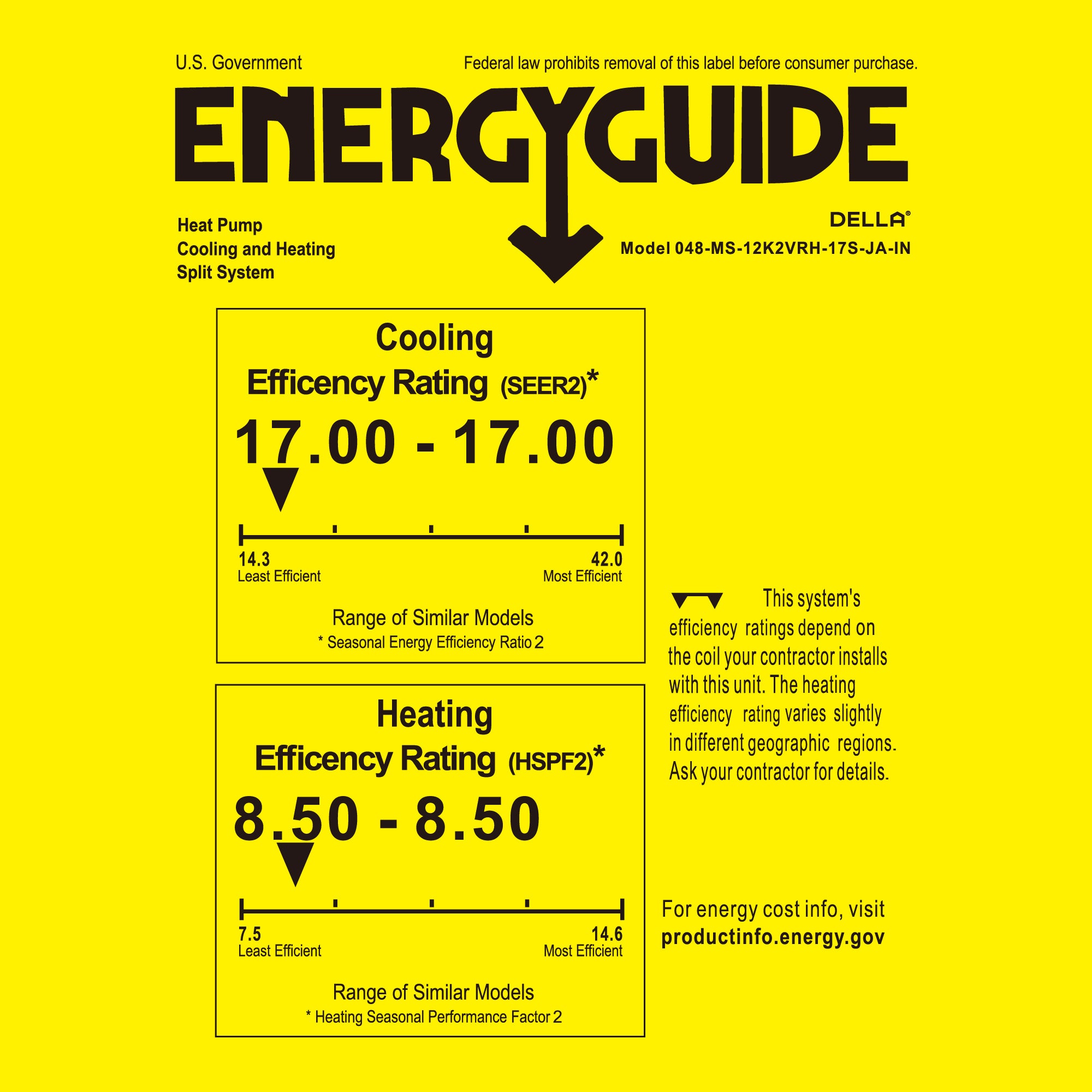 DELLA Motto Series 12000 BTU 17 SEER2 Mini Split Heat Pump AC – 230V, Up to 550 Sq.Ft.