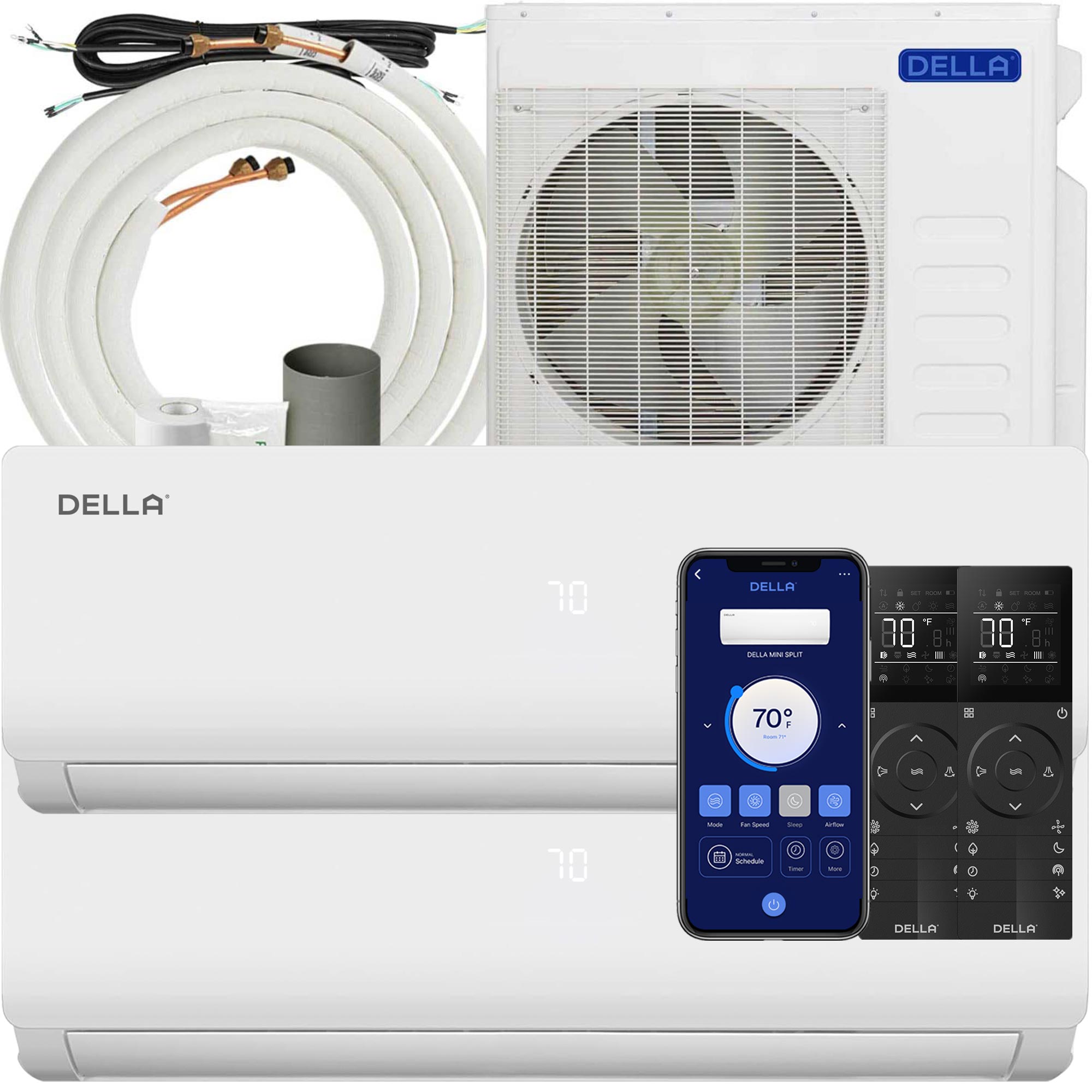 DELLA Vario Series 36000 BTU Dual Zone Mini Split AC (18K + 18K)-Up to 2000 Sq.Ft.