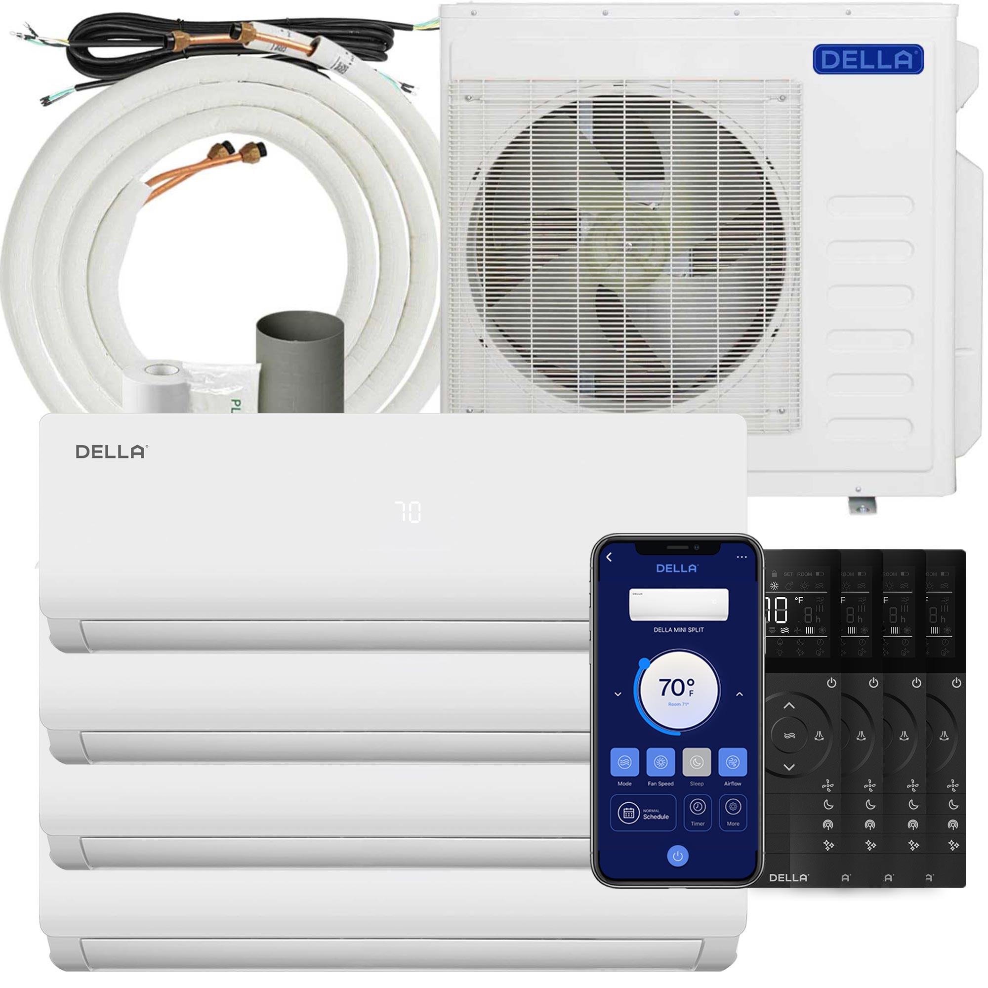 DELLA Vario Series 36000 BTU Quad-Zone Mini Split AC (12K+12K+12K+12K) – Up to 2200 Sq.Ft.