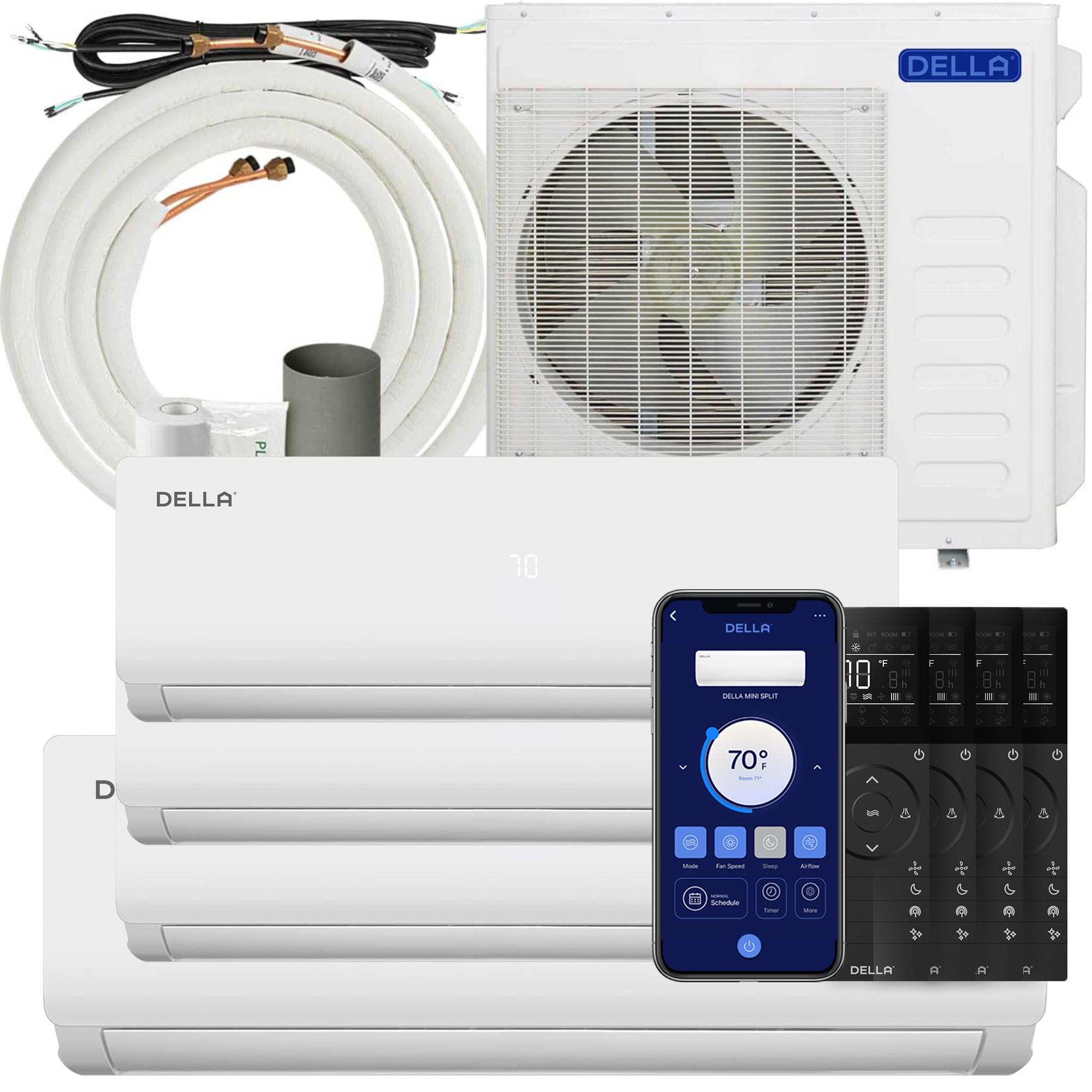 DELLA Vario Series 36000 BTU Quad-Zone Mini Split AC (9K+9K+9K+9K) – Up to 1600 Sq.Ft.