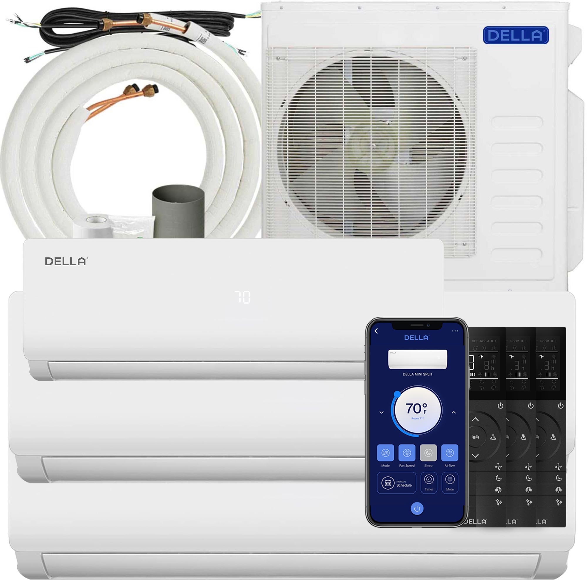 DELLA Vario Series 36000 BTU Tri-Zone Mini Split AC (12K+18K+18K) – Up to 2550 Sq.Ft.