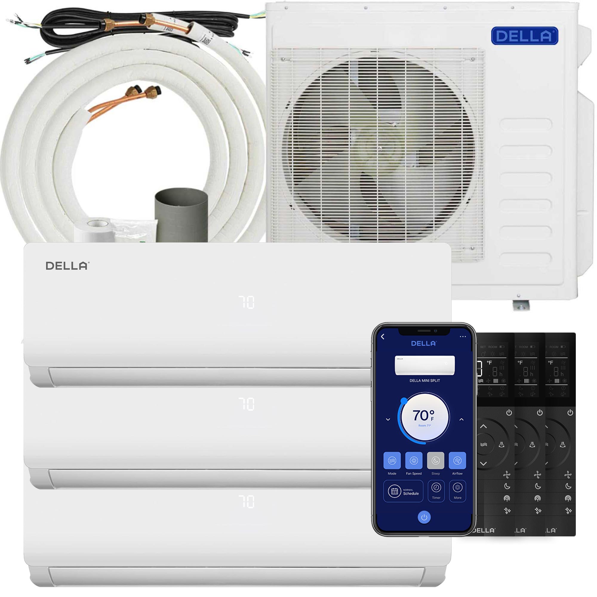 DELLA Vario Series 36000 BTU Tri-Zone Mini Split AC (9K+12K+12K) – Up to 1500 Sq.Ft.
