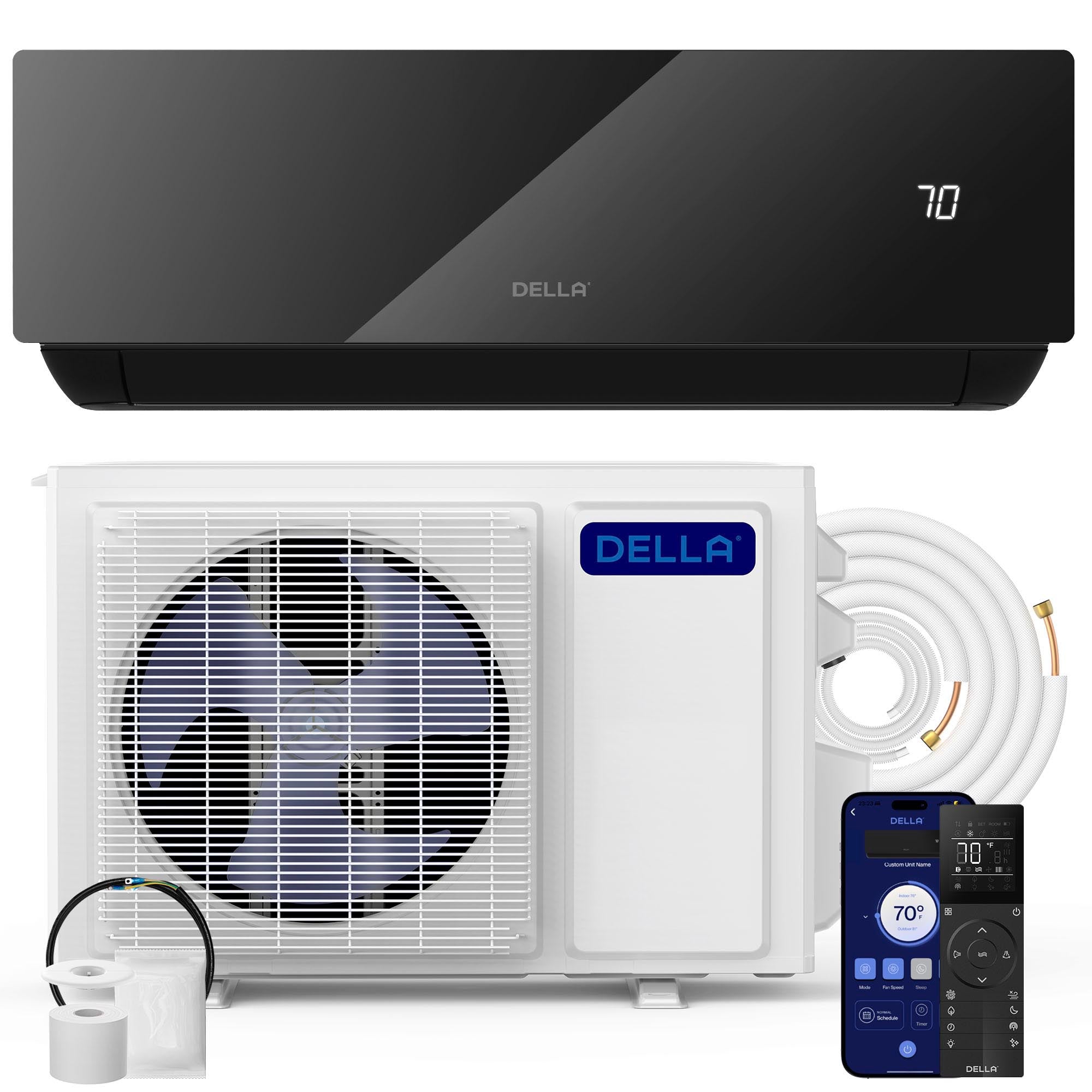 DELLA Umbra Series 12000 BTU 19 SEER2 Mini Split Heat Pump AC - Up to 550 Sq.Ft.