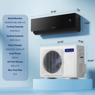 DELLA Umbra Series 9100 BTU 19 SEER2 Mini Split Heat Pump AC - Up to 400 Sq.Ft.