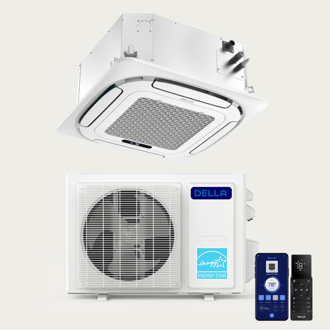 DELLA 23,000 BTU 22.5 SEER2 Cassette de techo sin ductos Mini Split AC - Hasta 1500 pies cuadrados 