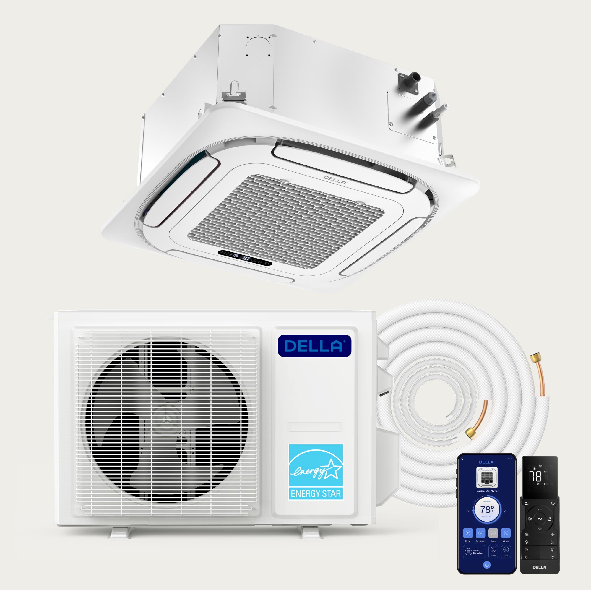 DELLA 12,000 BTU 22 SEER2 Ceiling Cassette Ductless Mini Split AC - Up to 550 Sq.Ft.