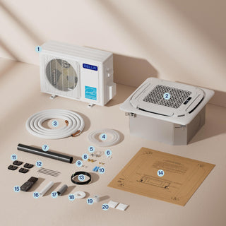 DELLA 42000 BTU Dual Zone Ceiling Cassette Mini Split AC (23K+23K) - Up to 3000 Sq.Ft.