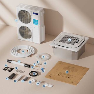 DELLA 48000 BTU Quad Zone Ceiling Cassette Mini Split AC (9K+12K+12K+18K) - Up to 2500 Sq. Ft.