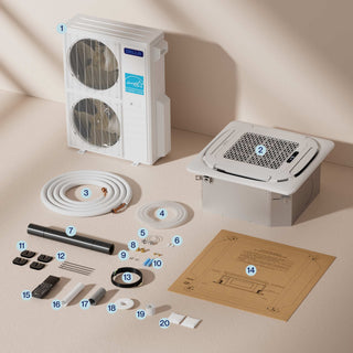 DELLA 48000 BTU Dual Zone Ceiling Cassette Mini Split AC (24K+24K) - Up to 3000 Sq. Ft.