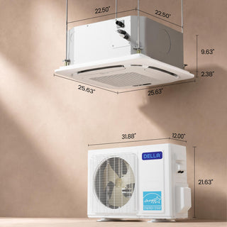 DELLA 12,000 BTU 22 SEER2 Ceiling Cassette Ductless Mini Split AC - Up to 550 Sq.Ft.