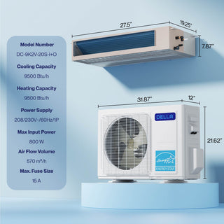 DELLA 9500 BTU 19.6 SEER2 Concealed Ducted Mini Split Air Conditioner