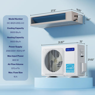DELLA 9500 BTU 19.6 SEER2 Concealed Ducted Mini Split Air Conditioner
