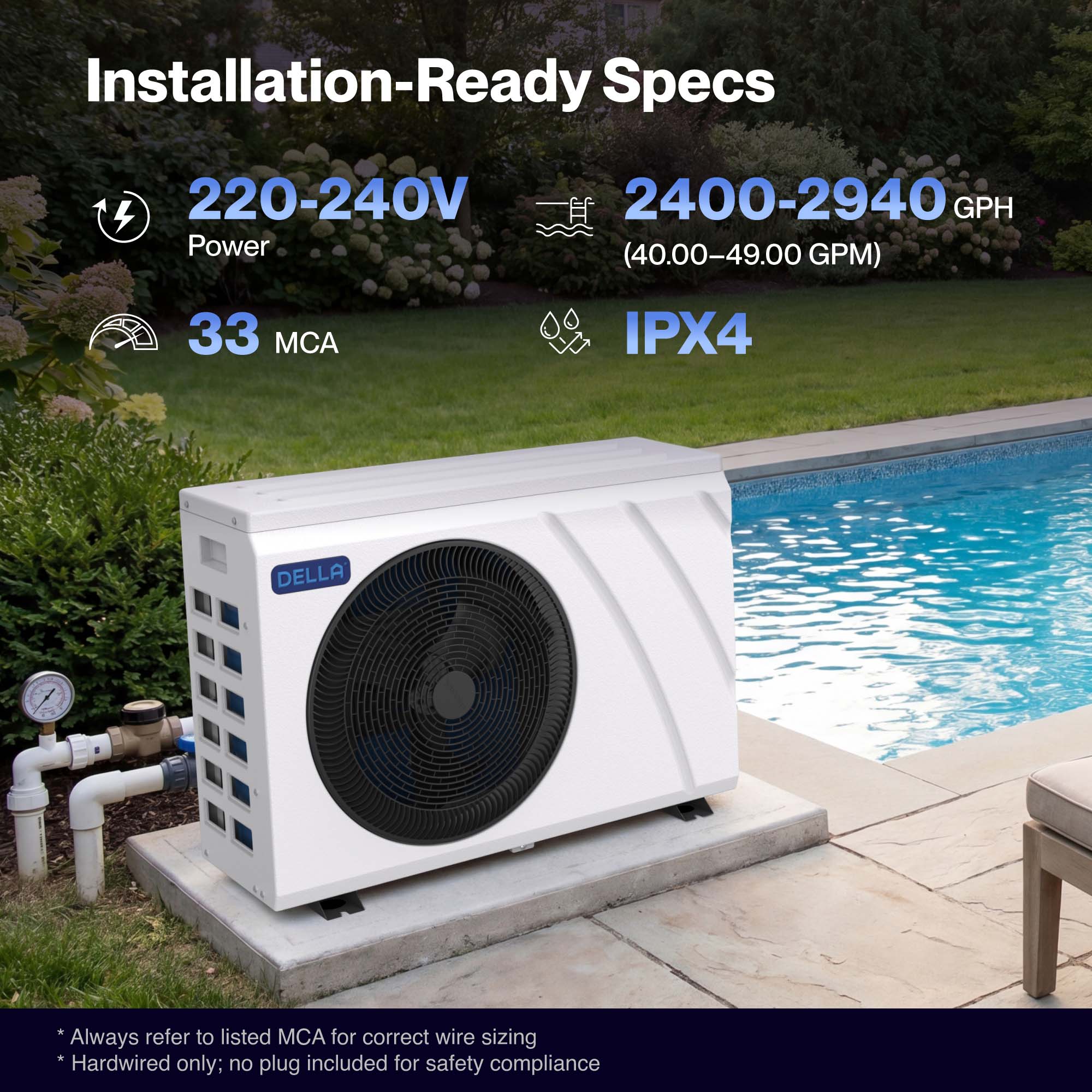 DELLA Omi Edge Series 82,000 BTU Inverter Pool Heat Pump for Pools up to 24,000 Gallons