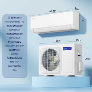 DELLA Vita Series 36000 BTU 20 SEER2 Mini Split Heat Pump AC - Up to 2500 Sq.Ft.