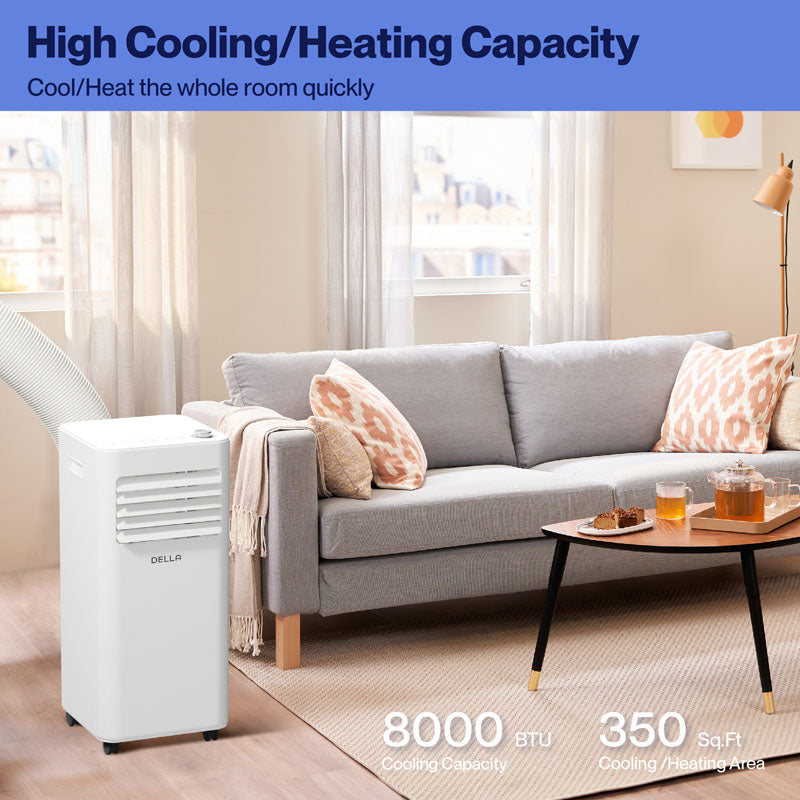 8000 BTU Smart WiFi Enabled Portable AC with Heat/Remote/App Control, Cools Up To 350 Sq. Ft.