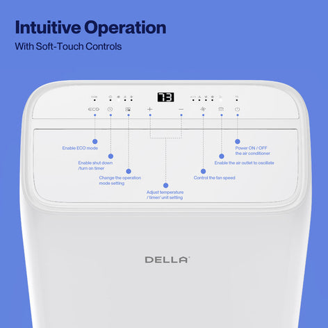 DELLA14000 BTU Inverter Ultra Quiet Portable AC with Remote & App Control, Dehumidifier, Fan & Sleep Mode, Cools Up To 450 Sq. Ft.