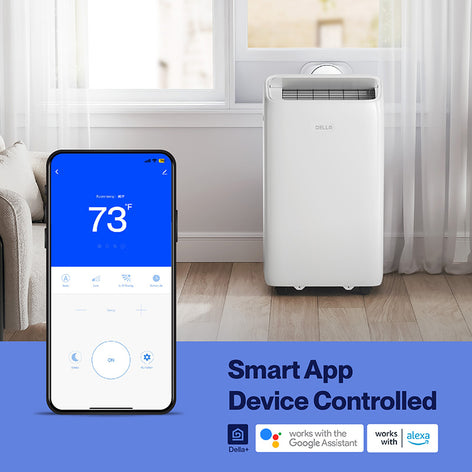 DELLA14000 BTU Inverter Ultra Quiet Portable AC with Remote & App Control, Dehumidifier, Fan & Sleep Mode, Cools Up To 450 Sq. Ft.