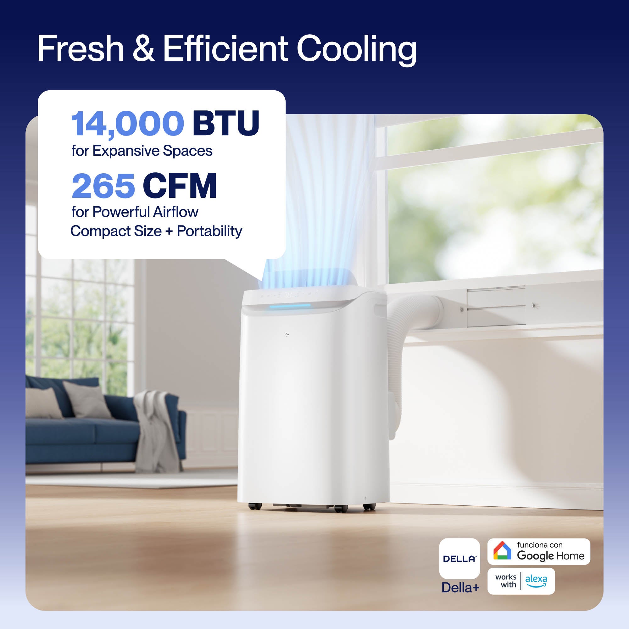DELLA 14,000 BTU Drainage-Free Portable Air Conditioner for Rooms Up to 290 Sq. Ft.