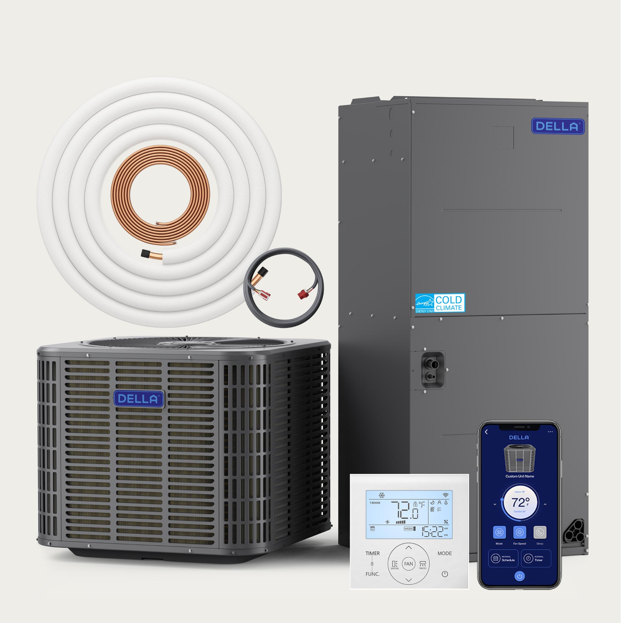 DELLA 34,000 BTU 19 SEER2 Ducted Central Air Conditioner with Air Handler