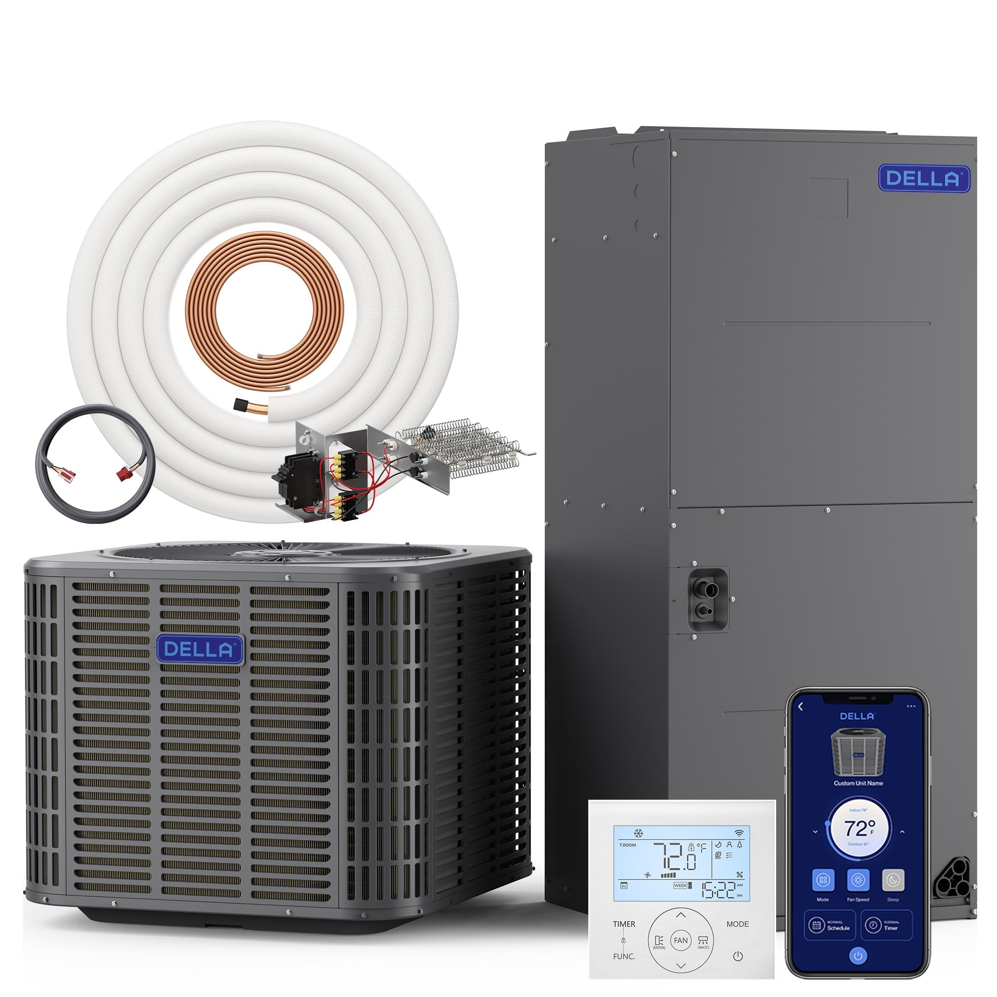 Aire acondicionado central por conductos DELLA de 53 000 BTU y 17 SEER2 con controlador de aire