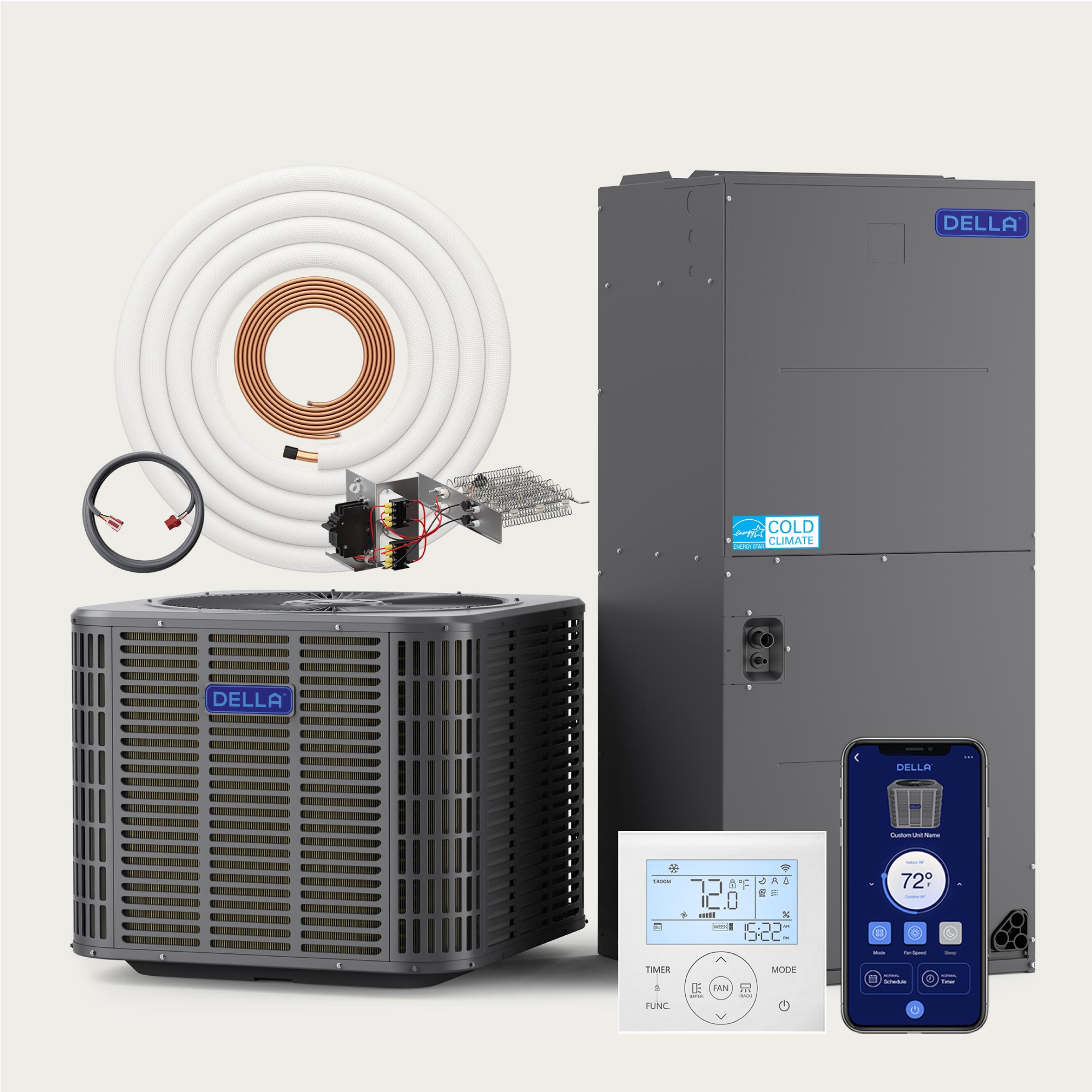 DELLA 34,000 BTU 19 SEER2 Ducted Central Air Conditioner with Air Handler