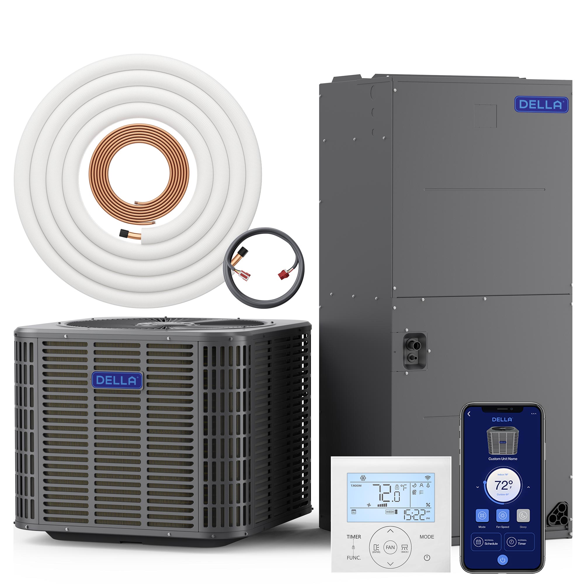 Aire acondicionado central por conductos DELLA de 53 000 BTU y 17 SEER2 con controlador de aire