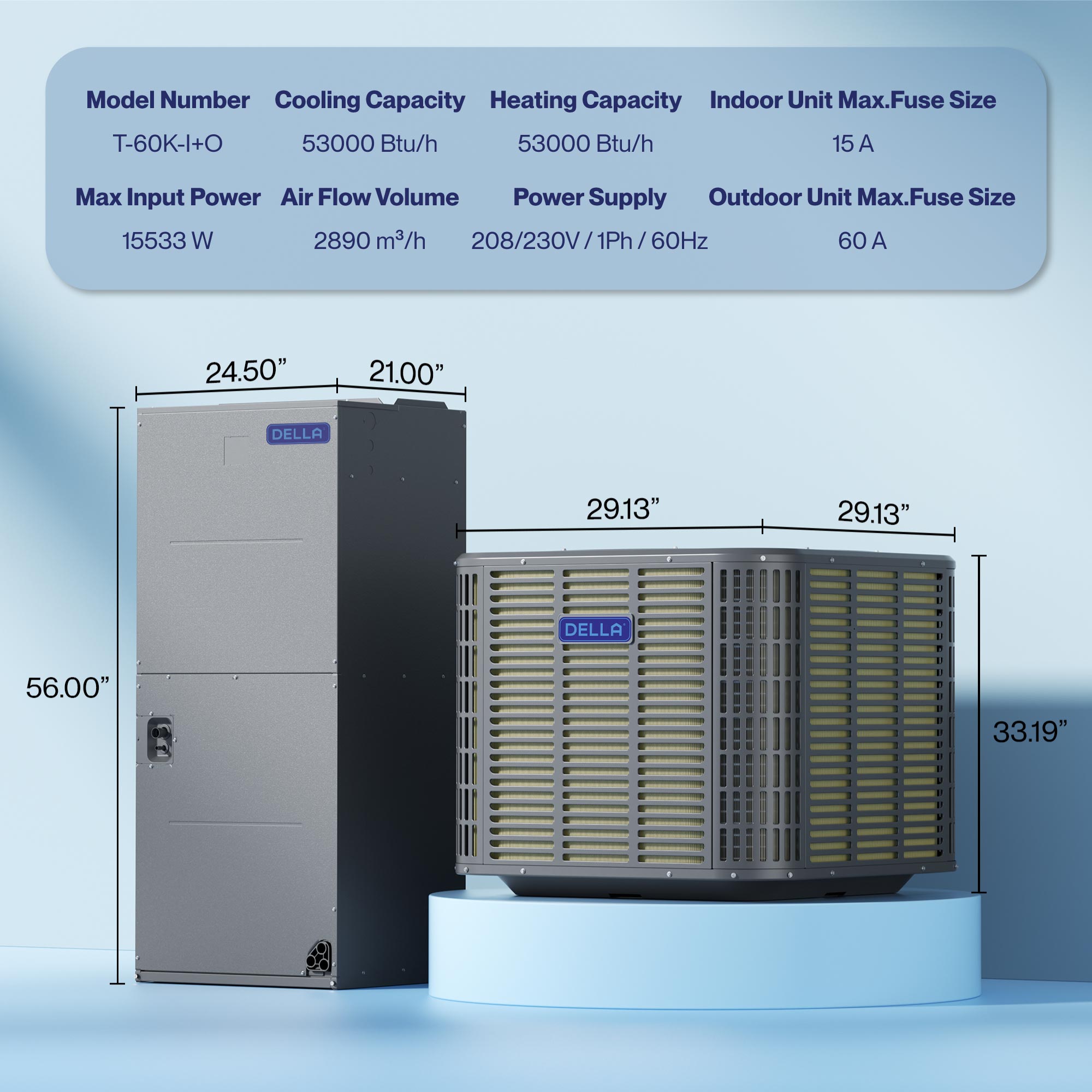 Aire acondicionado central por conductos DELLA de 53 000 BTU y 17 SEER2 con controlador de aire