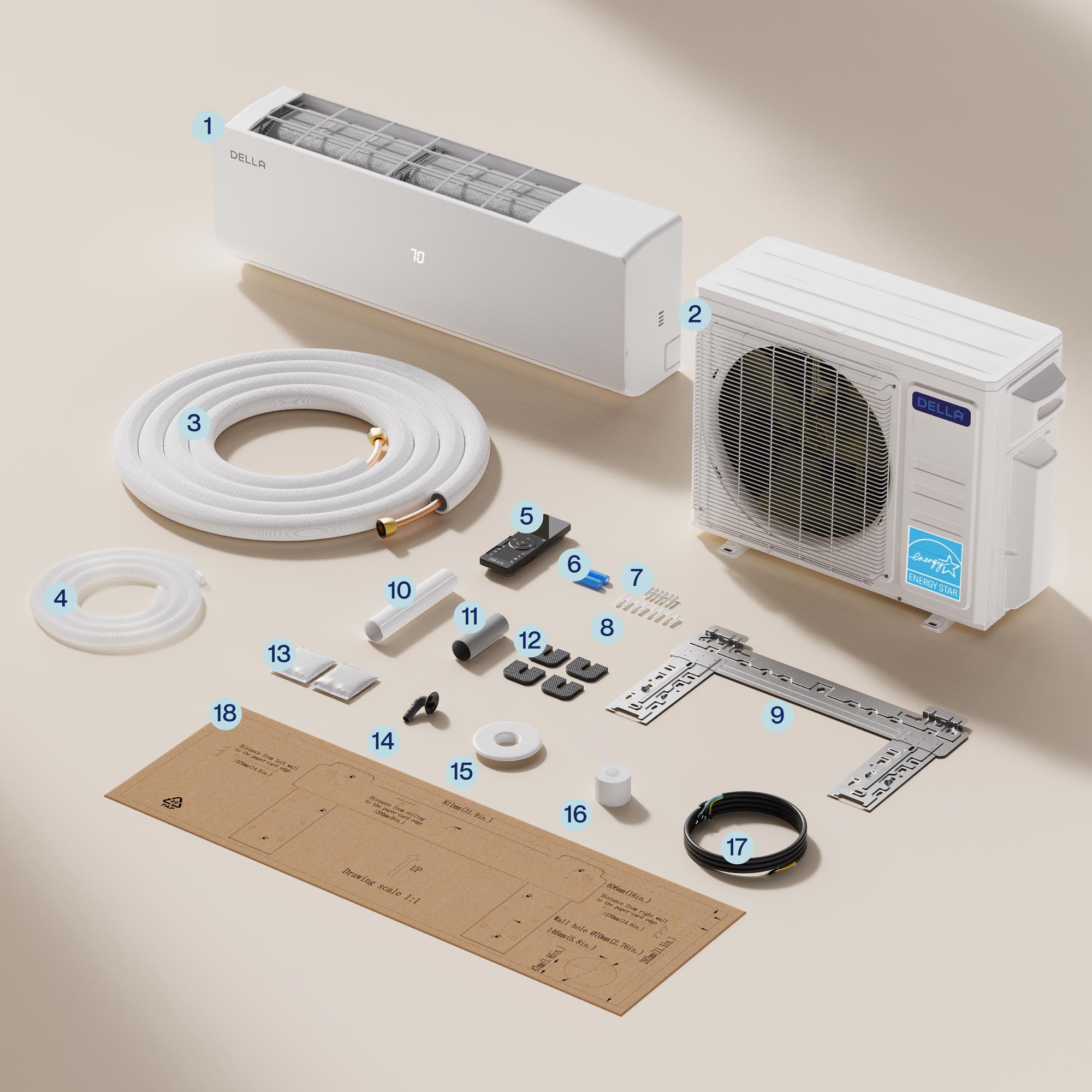 DELLA Vario Series 28000 BTU Dual Zone Mini Split AC (12k+18k) - Up to 1550 Sq.Ft.