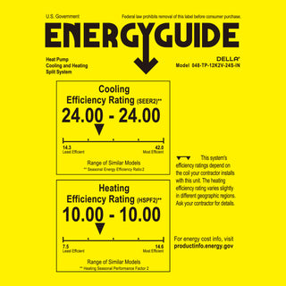 DELLA Optima Series 12000 BTU 24 SEER2 Ultra Heat Mini Split AC  - Up to 550 Sq.Ft.