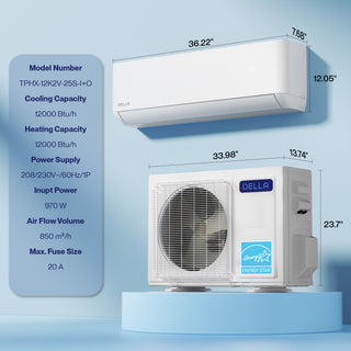 DELLA Optima Pro CloudAir Series 12000 BTU 25 SEER2 Ultra Hyper Heat Mini Split AC - Up to 550 Sq.Ft.