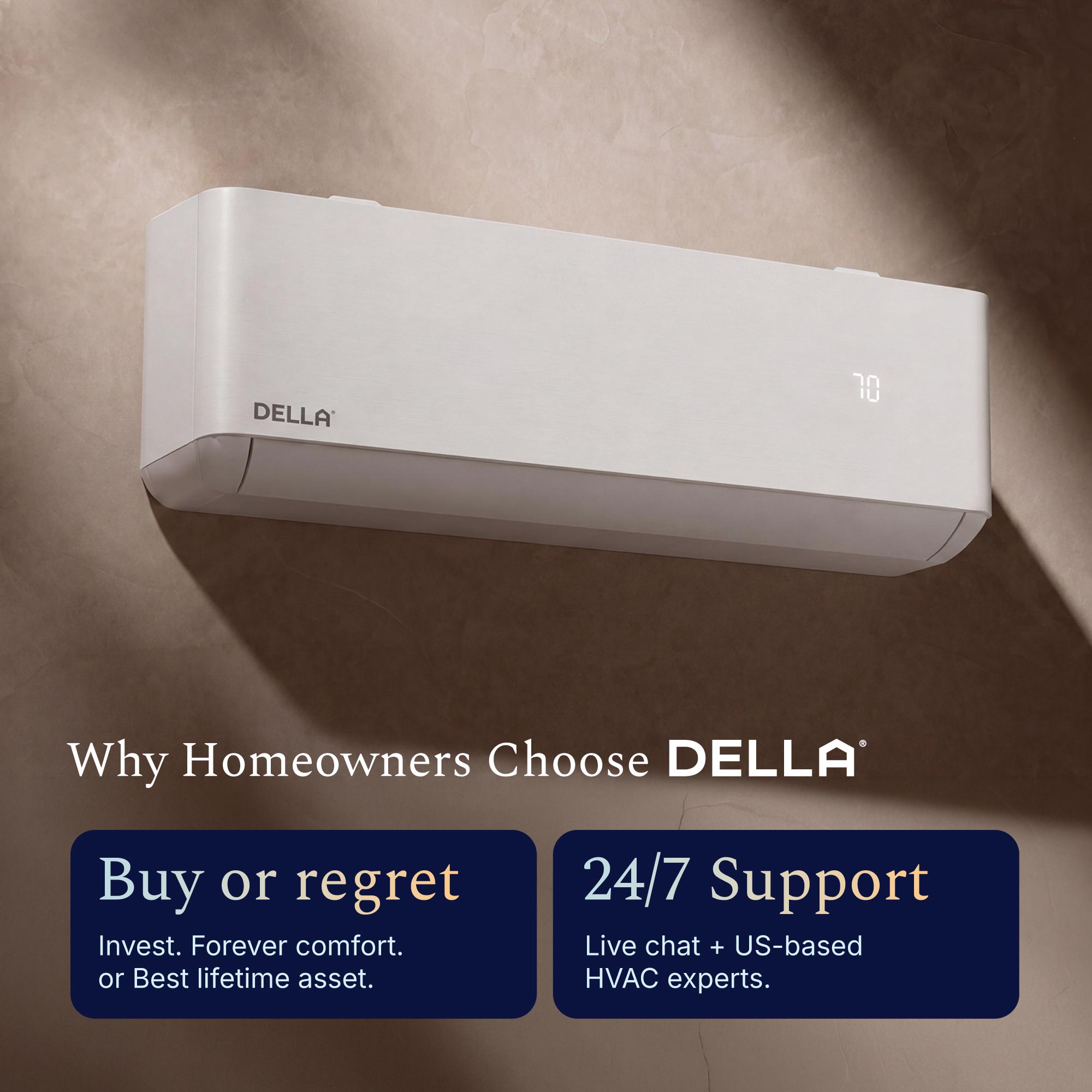 DELLA Optima Series 23000 BTU 23 SEER2 Ultra Heat Mini Split AC - Up to 1500 Sq.Ft.